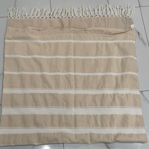 Boho stripped Tan and Cream shower curtain - Picture 1 of 5